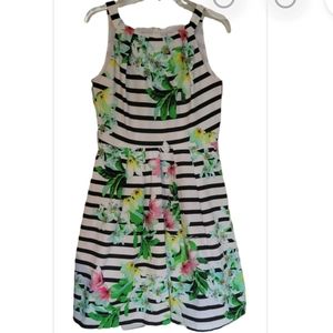 Floral and stripe midi dress